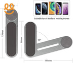 Adjustable gray phone holder with 60-degree angle and measurements, compatible with various smartphones