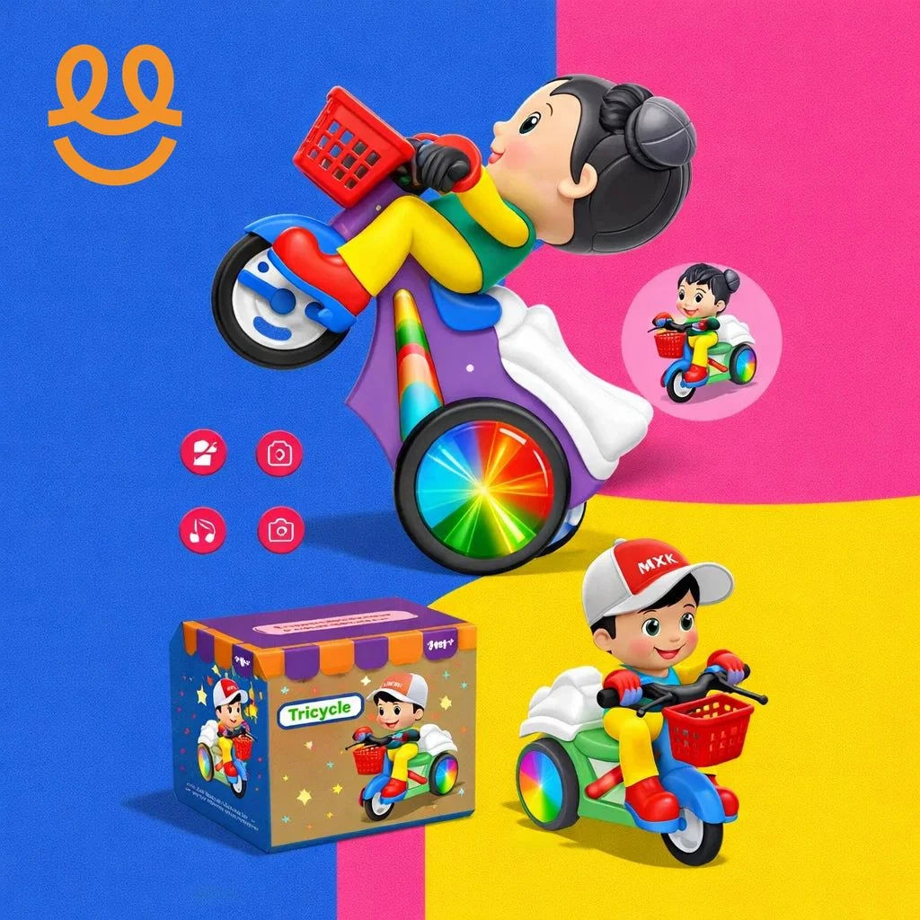 Toys With Sound And Movement Electric Music Big Head Stunt Dance Tricycles Toys